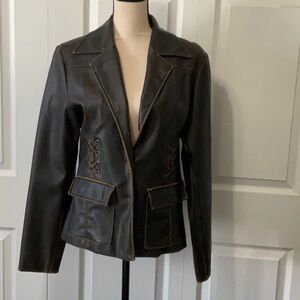 Rampage Dark Brown Faux Leather Blazer Jacket, Worn look, Large